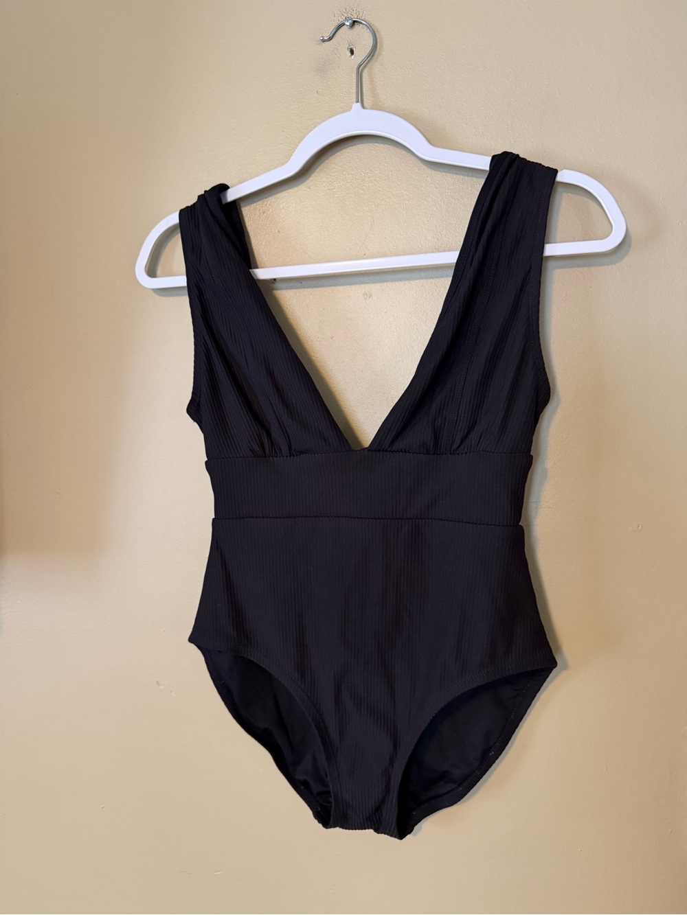 Andie Swim Mykonos Black Ribbed Deep V One-Piece Swimsuit - Picture 2 of 6